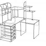 Чертеж Угловой письменный стол для двоих с надстройкой Юкатан 51 BMS