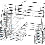 Чертеж Кровать-чердак с рабочей зоной Мираж 2 BMS
