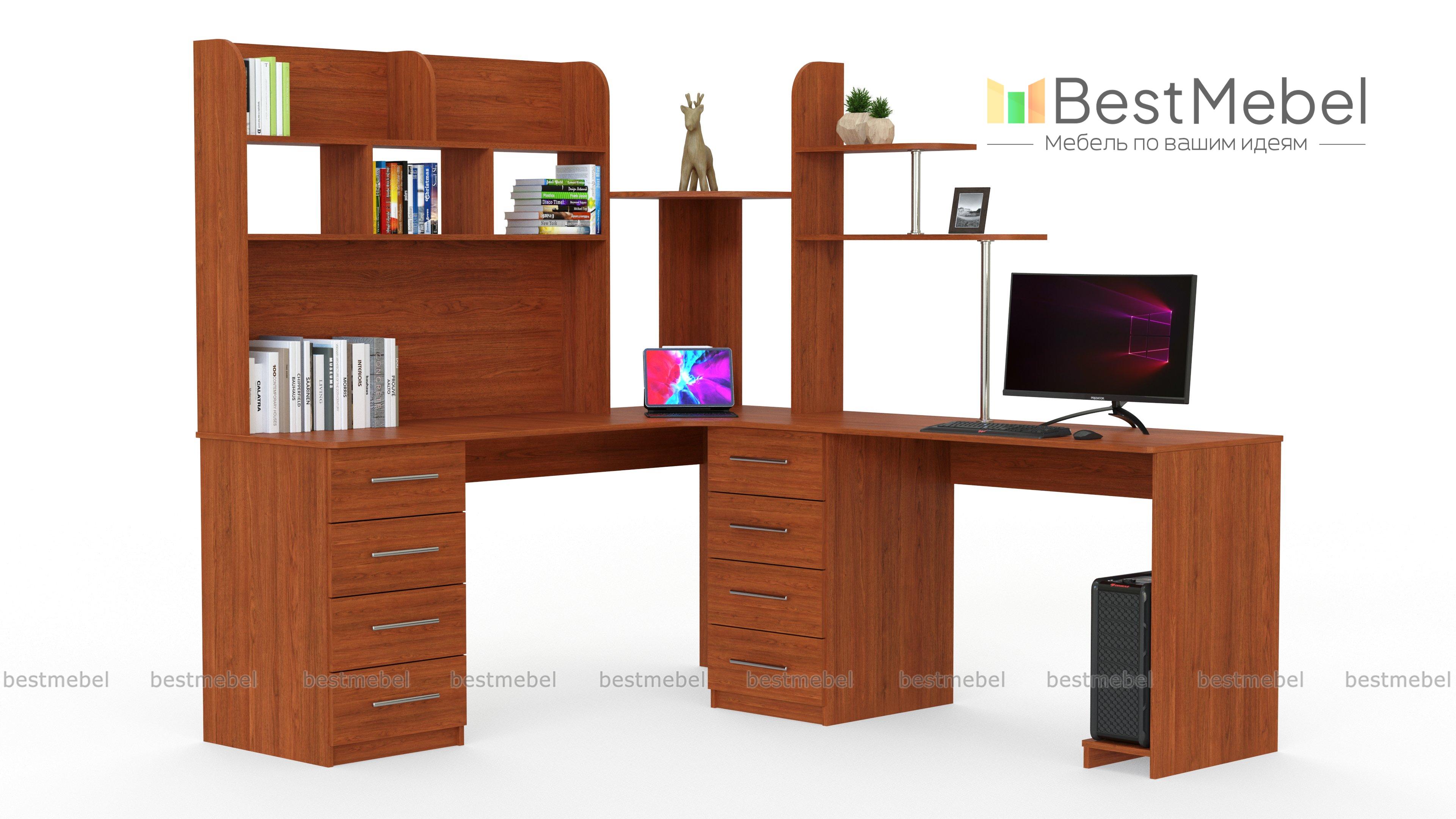 Угловой письменный стол для двоих с надстройкой Юкатан 51 BMS - Фото